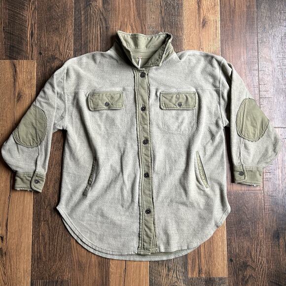 Free People Jackets & Blazers - Free People Ruby Fleece Shirt Jacket Large Green Collared Button Shacket